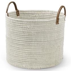 Palecek Cairo Coastal White Woven Cotton String Seagrass Floor Basket | Kathy Kuo Home Rope Bags, Crocheted Baskets, Floor Baskets, Wood Bookends, Coastal White, Lake Minnetonka, White Baskets, Upcycled Gifts, Planter Basket