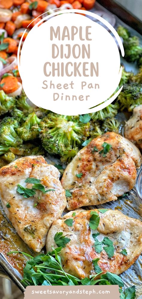 Maple Mustard Sheet Pan Chicken, Paleo Sheet Pan Meals, Baked Chicken And Carrots, Maple Dijon Sheet Pan, Whole 30 Recipes Chicken Breast, Maple Dijon Chicken Sheet Pan, Chicken Carrot Recipes, Chicken Breast Recipes With Vegetables, Sheet Pan Meal Ideas