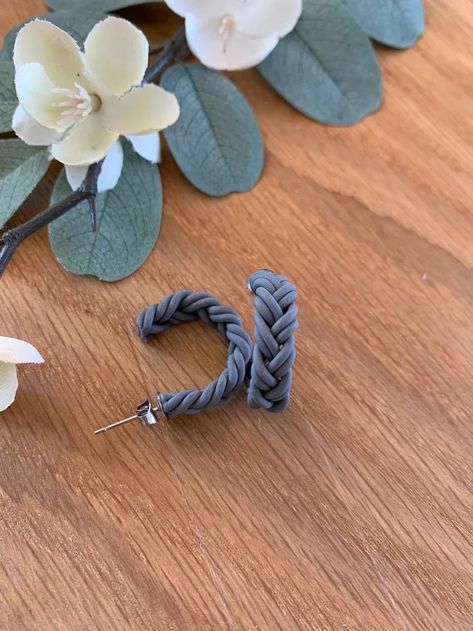 Polymer Clay Hoop Earring, Braided Polymer Clay Earrings, Polymer Clay Hoop Earrings Diy, Polymore Clay Earrings, Easy Polymer Clay Earrings, Clay Jewellery Handmade, Clay Earrings Diy, Polymer Clay Hoop Earrings, Clay Hoop Earrings