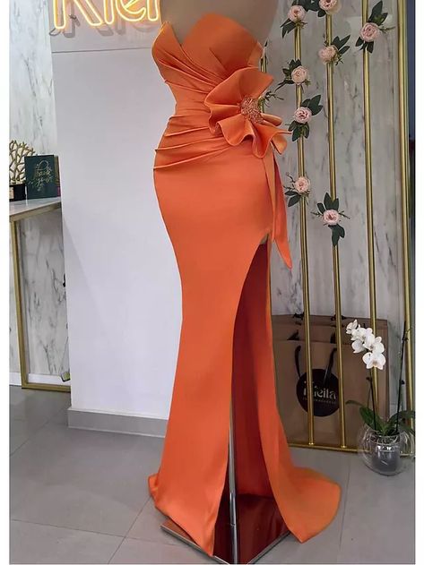 Dress Masquerade, Masquerade Prom, Gown Floral, Mermaid Evening Gown, Evening Dresses Online, Cheap Evening Dresses, Orange Satin, Prom Dresses Online, Classy Dress