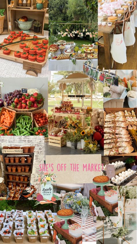 Farmers Market Theme, Farmers Market Wedding, Bach Party Ideas, Bridal Shower Inspo, Bridal Shower Themes, Bridal Shower Inspiration, Bachelorette Themes, Unique Bridal Shower, Bridal Shower Diy