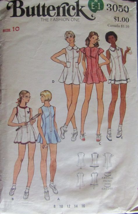 Butterick 3050 1970s Misses Tennis Dress & Briefs Sewing Pattern Size 10 by SimpsonDesignsStudio on Etsy Tennis Dress Pattern, Tennis Dresses, 1970s Sewing Patterns, Sleeve Variations, Vintage Tennis, Butterick Pattern, Vogue Sewing, Vogue Sewing Patterns, Butterick Sewing Pattern