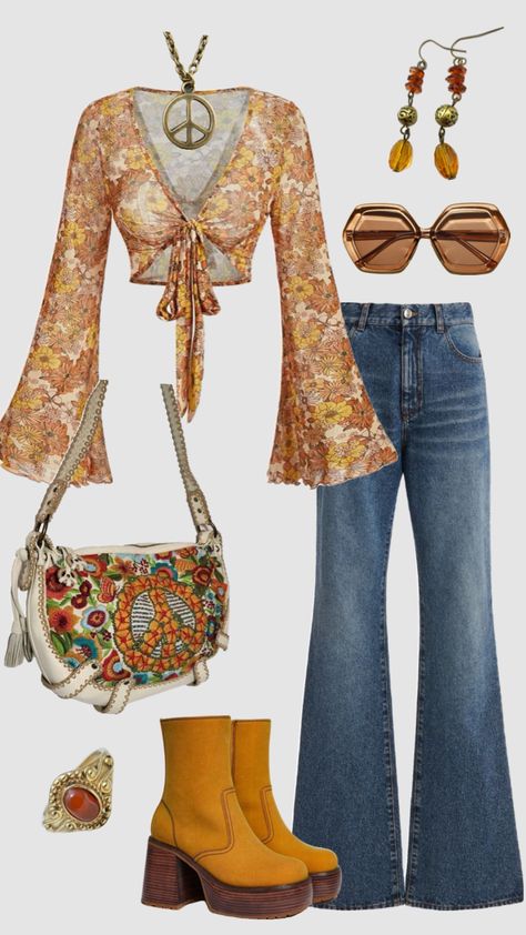 70s hippie outfit #outfitinspo #vintage #70s #70saesthetic #70sfashion #60s Decades Outfits, 60s Inspired Outfits, 60s Outfit, Outfits 60s, 70s Inspired Outfits, Estilo Hippy, Mode Hippie, 70s Inspired Fashion, 70s Outfits