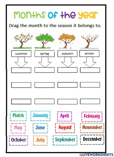 1st Grade Seasons Activities, How To Teach The Months Of The Year, Morning Starters Worksheets, English Months Of The Year, Kindergarten Seasons Worksheets, Months Of The Year Writing Practice, Months Of Year Activities, Learning The Months Of The Year, Season Of The Year Activities