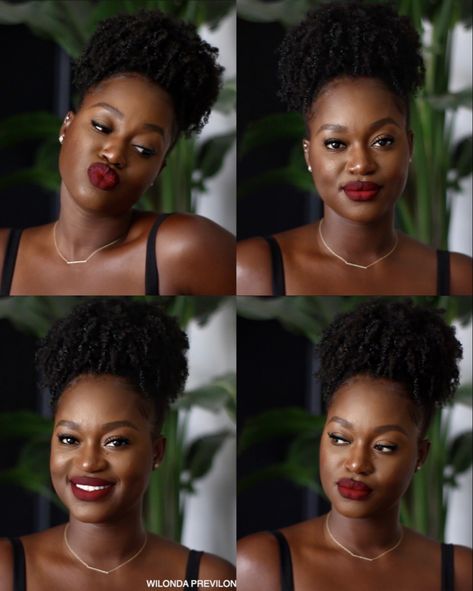 Dark Lipstick On Dark Skin, Colored Lipstick On Black Women, Simple Black Women Makeup, Simple Wedding Makeup Natural Looks Black Women, Red Lips For Black Women, Dark Red Black Women, Dark Skin Red Lip Makeup, Black Woman Lipstick, Dark Red Lip Black Women