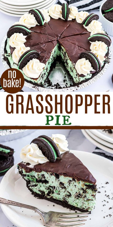 Grasshopper Cheesecake Recipe, Grasshopper Pie Recipe, Mint Desserts, Mint Cheesecake, Grasshopper Pie, Easy Baking Recipes Desserts, Think Food, Baked Dessert Recipes, Sweet Snacks Recipes