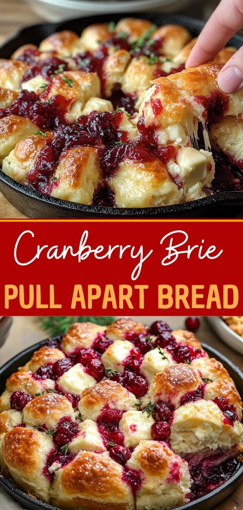 Cranberry Brie Pull Apart Bread Brie Cheese Cranberry Appetizer, Pillsbury Brie Cranberry, Cranberry Brie Biscuit Dip, Brie Cheese Breakfast Recipes, Pull Apart Cranberry Brie Bread, Cranberry Crescent Roll Appetizer, Dinner Recipes Using Brie Cheese, Brie And Bread Appetizer, Bread With Brie Cheese