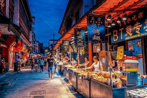 Asian Night Market, Yellow Crane Tower, China Street, Game Environment, Outdoor Market, Street Market, Night Market, China Travel, Modern Buildings