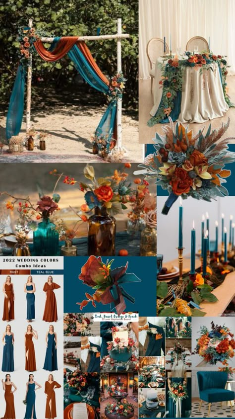 Teal Wedding Theme, Dark Teal Weddings, Teal And Burnt Orange, Orange Wedding Decorations, Orange Wedding Themes, Country Western Wedding, Fall Wedding Color Schemes, Western Themed Wedding, Wedding Color Pallet