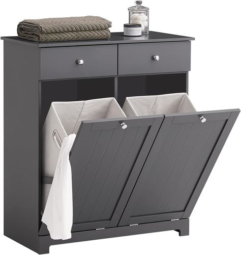 SoBuy BZR33-DG, 2 Drawers 2 Doors Laundry Cabinet Laundry Chest Bathroom Cabinet with 2 Removable Laundry Baskets, Dark Grey Laundry Basket Storage Ideas, Basket Storage Ideas, Concealed Laundry, Bathroom Laundry Baskets, Laundry Cabinet, Bathroom Interior Design Modern, Laundry Basket Storage, Wood Furniture Legs, Laundry Cabinets