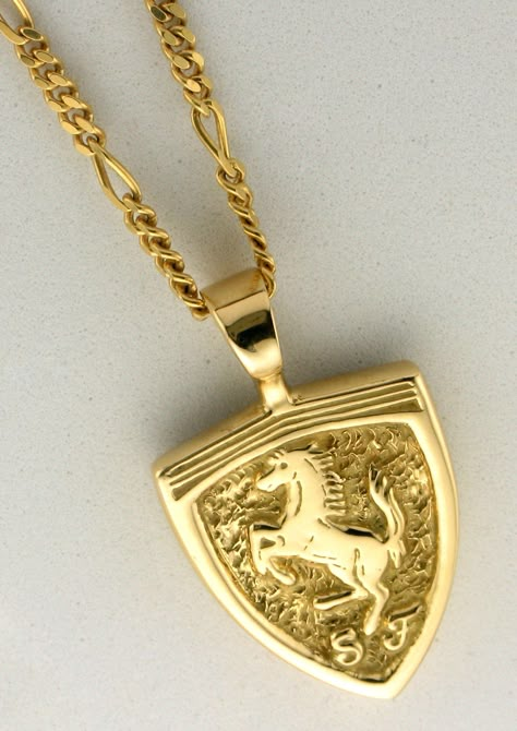 Ferrari Prancing Horse Pendant w/ Figaro Chain 18K Yellow Gold Ferrari Necklace, Ferrari Jewelry, Jewelry Hacks, Forza Ferrari, Prancing Horse, Preppy Jewelry, Horse Pendant, Sports Jewelry, Expensive Jewelry Luxury