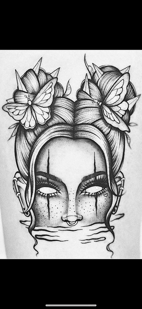 Lady Head Tattoo Neo Traditional, Black And Grey Lady Face Tattoo, Womens Tattoo Stencils, Apprentice Tattoo Designs, Dark Witch Tattoo Designs, Women’s Face Tattoo Drawing, Women With Face Tattoos, Self Made Tattoo Design, Neck Tattoo Template