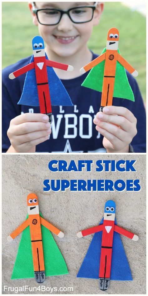 Great toddler activity! Make your own super heroes out of craft sticks! Superhero Popsicle Sticks, Popsicle Stick Superhero Craft, Craft Sticks Ideas For Kids, Superhero Crafts For Kids, Make A Superhero, Superhero Craft, Superhero Crafts, Craft Sticks, Popsicle Stick Crafts