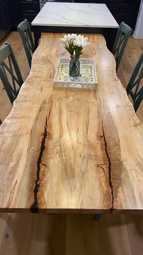 Narrow Dining Tables, Wood Slab Dining Table, Diy Dining Room Table, Kitchen Table Wood, Diy Dining Table, Walnut Furniture, Live Edge Dining Table, Large Dining Room, Farmhouse Dining Table