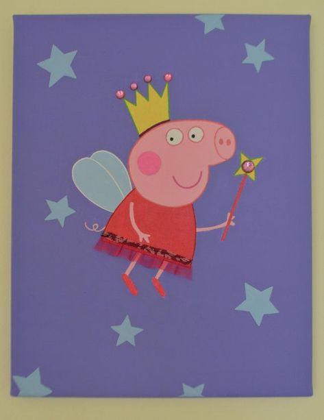 Peppa Pig Painting, Ideas Painting Canvas, Peppa Pig Stickers, Painting Walls Tips, Painting Canvas Ideas, Future Painting, Pig Painting, Kids Canvas Art, Kids Room Paint