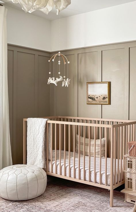 Nursery Paint Colors, Beige Nursery, Cozy Baby Room, Nursery Accent Wall, Ikea Nursery, Nursery Trends, Baby Room Neutral, Minimalist Nursery, Baby Nursery Neutral