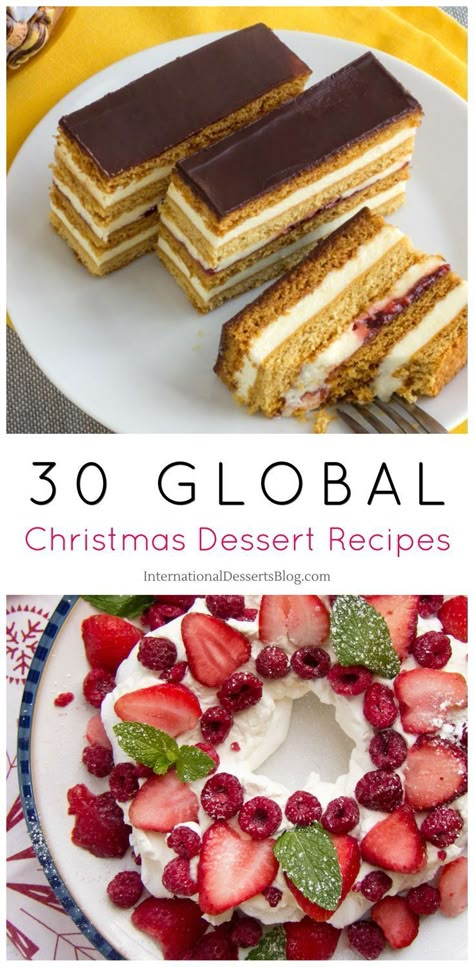 30 creative, easy, and impressive Christmas dessert ideas and recipes from around the world!     --- Cakes, pies, cookies, bread, pastry, chocolate, candy, and more! #christmas #christmascookies #christmasrecipes #christmasrecipesforkids #christmasbread Christmas Desserts Truffles, International Dessert Recipes, Impressive Christmas Dessert, Raffaello Dessert, German Cheesecake, Traditional Christmas Desserts, Christmas Desserts Cakes, Desserts Simple, Maple Sweet Potatoes