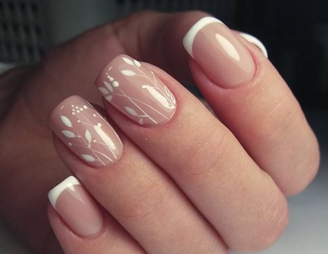 French Nails With Leaves, French Tip Manicure, Pedicure Ideas, French Nail Designs, Bridal Nails, Prom Nails, Wedding Hairstyles For Long Hair, Dream Nails, Nail Inspiration