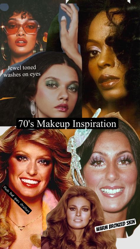 Disco Hair And Makeup, 70s Disco Hair, 70s Make Up, 70's Makeup, 70’s Makeup, 70s Disco Makeup, 70s Makeup Look, 70s Beauty, 70s Hair And Makeup