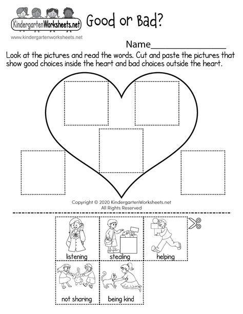 Kids can sort good choices from bad choices by completing a cute cut and paste activity. This free social studies worksheet can help kids make better choices, which can improve classroom behavior. Kindergarten Easter Worksheets, Kindergarten Language Worksheets, Transportation Matching, Thanksgiving Worksheets Kindergarten, Halloween Worksheets Kindergarten, Preschool Forms, Christmas Worksheets Kindergarten, Pattern Worksheets For Kindergarten, Writing Worksheets Kindergarten