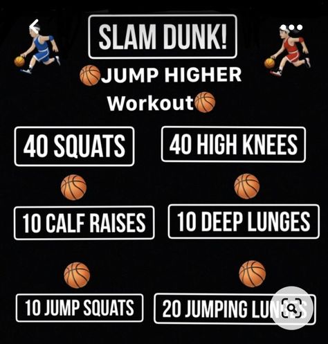 Exercises To Jump Higher Basketball, Exercise To Jump Higher, Higher Jump Exercises, Basketball Strength Workout, Vertical Jump Workout Basketball, How To Jump Higher For Basketball, How To Dunk A Basketball, Basketball Workouts Conditioning, Workout To Jump Higher