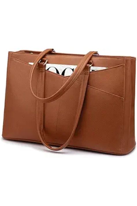 This computer tote is crafted in durable, water-resistant, scratch-resistant Canvas and polyester lining. Top smooth metal zipper for easy opening # affiliate linked Leather Computer Bag, Laptop Tote Bag, Laptop Bag For Women, Laptop Tote, Work Tote, Minimalist Chic, Leather Laptop, Work Bags, Work Bag