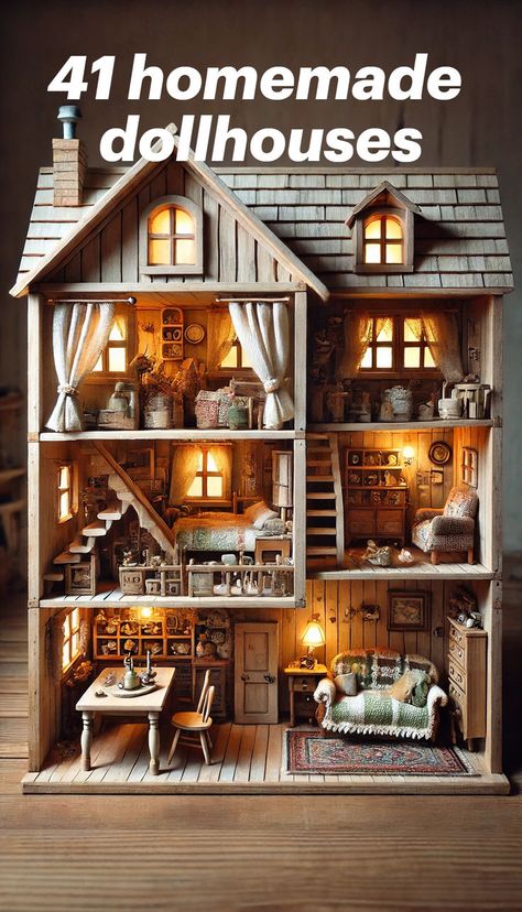 homemade dollhouses Homemade Dollhouse, Dollhouse Furniture Tutorials, Dollhouse Bookshelf, Tiny Person, Dolls House Shop, Fabric Doll House, Homemade Dolls, Diy Doll Miniatures, Mini Doll House