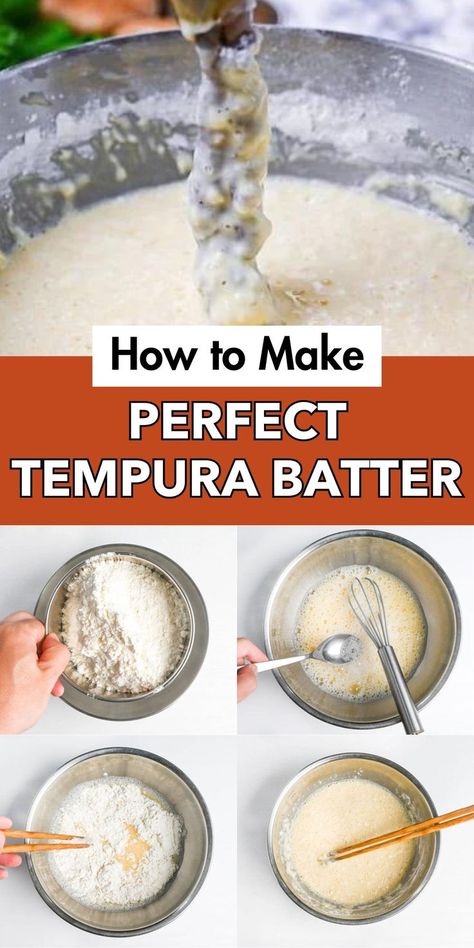 Get ready to unlock the secrets to making the ultimate tempura batter for fish and vegetables with our comprehensive guide! This versatile batter recipe is perfect for creating light and crispy fried dishes that showcase the natural flavors of your favorite ingredients. Our expert tips and techniques will help you master the art of tempura, from selecting the freshest seafood and vegetables to achieving the perfect batter consistency. Save this pin and embark on a delicious tempura journey! Batter For Fish, Japanese Tempura, Tempura Recipe, Fish And Vegetables, Tempura Batter, Batter Recipe, Japanese Recipes, Tempura, Asian Dishes