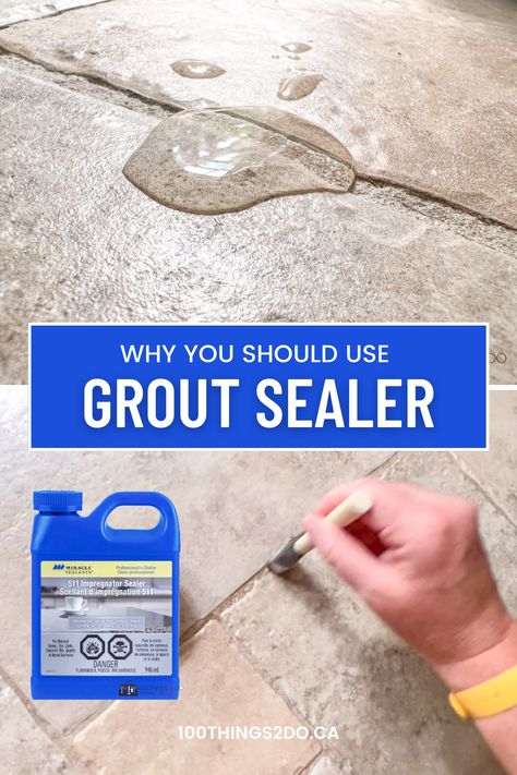 Why should you use grout sealer and how do you apply it?  Today I'm sharing the how-to and why's of applying a grout sealer to your tile floors, showers, and backsplashes. Diy Grout, Tile Floor Cleaner, Grout Repair, Sealing Grout, Grout Sealer, Floor Grout, Drill Brush, Matte Tile, Tile Countertops