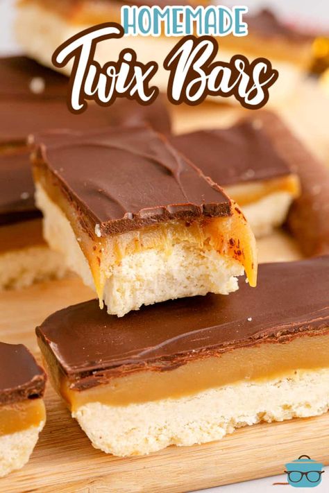 Twix Recipe, Homemade Twix Bars, Homemade Candy Bars, Twix Bars, Twix Bar, Chocolate And Caramel, Country Cook, The Country Cook, Homemade Caramel