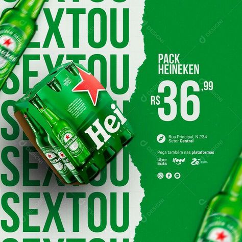 Heineken Poster, Bar Social Media, Beer Flyer, Calendar Design Layout, Post Design Social Media, Beer Promotion, Fashion Poster Design, Modern Packaging, Color Palette Challenge