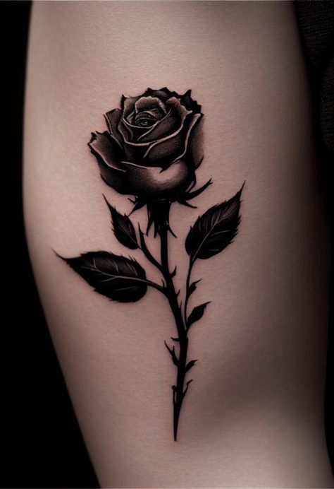 Rose With Thorns Tattoo, Rose With Thorns, Rose Tattoo Cover Up, Rose Neck Tattoo, Thorns Tattoo, Dark Roses Tattoo, Black Rose Tattoo, Thorn Tattoo, Rose Drawing Tattoo