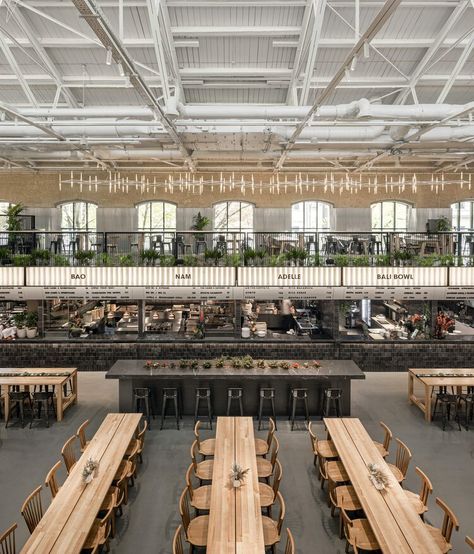 Food Court Design, Backless Mermaid Wedding Dresses, Food Park, Wedding Dresses Long Sleeve, Food Hub, Industrial Architecture, Winterthur, Hall Design, Food Hall