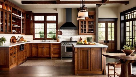 Craftsman Style Kitchens 1920s Home Interior Craftsman Style, Craftsman Cabinets Kitchen, Craftsman Interior Design Kitchen, Craftsman House Kitchen, 1920s Craftsman Bungalows Interior, Kitchen Craftsman Style, Craftsman Home Kitchen, Craftsman Kitchen Island, Craftsman Style Decorating Ideas