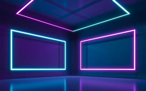 Abstract neon light in empty room. 3d r... | Premium Photo #Freepik #photo #background #geometric #fashion #wall 3d Background For Editing, Tv Studio, Neon Light Wall, Neon Wall, Light Art Installation, Concert Stage Design, Neon Room, Conceptual Architecture, Empty Room