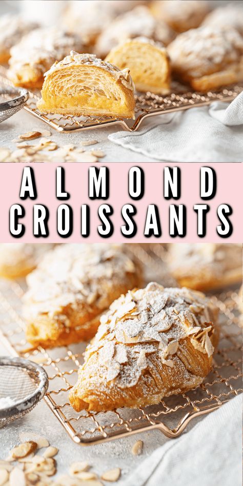 Make almond croissants that taste even better than from the coffee shop! This recipe is quick and easy and the flavor is wonderfully delicate, nutty, buttery, and just sweet enough. Almond Croissant Recipe From Scratch, Crossiant Recipes Easy, Easy Almond Croissant, Almond Croissant Recipe, Pastry Shop Ideas, Crossiant Recipes, Crossant Recipes, Cruffin Recipe, Almond Paste Recipes