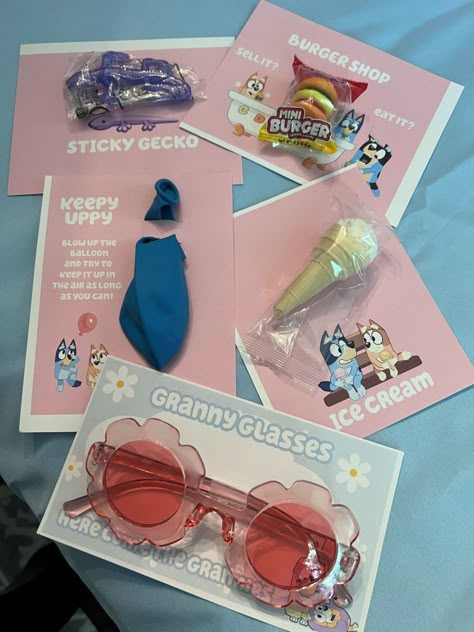 Bluey Birthday Picnic, Snacks For Bluey Party, Bluey Party Favors Ideas, Bluey Bingo Birthday Party Favors, Bluey Birthday Party Girly, Bluey 6th Birthday Party For Girl, 3rd Birthday Party Bluey, Outside Bluey Party, Pastel Bluey Party