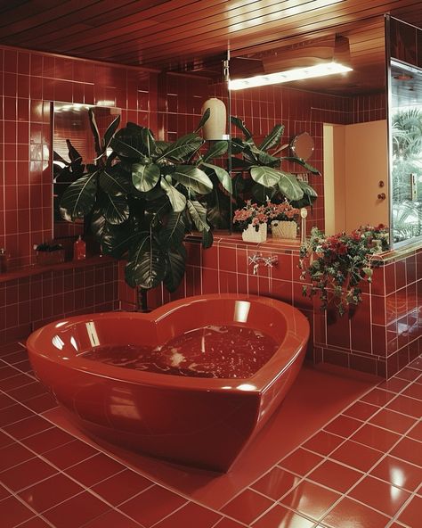 Liminal Destinations | 1970s heart-shaped bath tub ❤️ • • • • (AI images — MJ 6) #70sinterior #1970sinterior #70saesthetic #1970s #70svibes #70snostalgia… | Instagram 70s Home Design, Bath House Aesthetic, 70s Architecture Interiors, 80s Bathroom Aesthetic, 70s Home Interior, 70s Bathroom Aesthetic, Bathtub Mermaid, 70s Apartment Aesthetic, 1970s Aesthetic Home