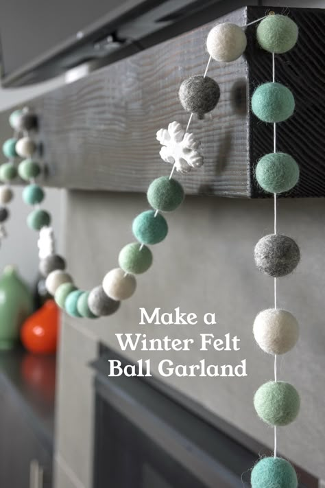 How To Make Felt Ball Garland, Felt Ball Garland Diy, Wool Pom Pom Garland, How To Make Felt Balls From Felt Sheet, Wool Garland Christmas Tree, Felt Ball Garland Decor, Felt Balls Garland, Wool Felt Pom Pom Crafts, Wool Felt Garland Diy