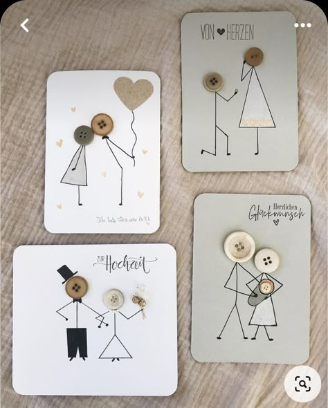 Wedding Card Diy Ideas, Wedding Anniversary Cards Handmade Ideas, Homemade Wedding Cards Easy, Engagement Cards Handmade Diy, Wedding Card Diy Handmade, Newborn Crafts Diy, Button Cards Ideas, Card Postal Ideas, Engagement Cards Ideas