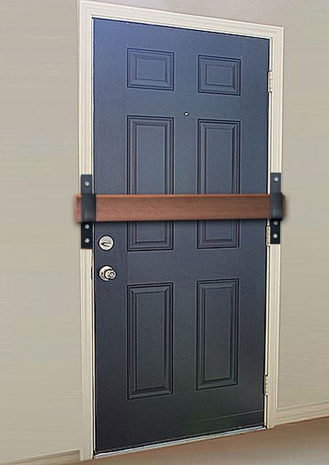 Security Barricade Brackets Front Porch Security Gate, Door Barricade Diy, Secure Doors Ideas, Diy Security Door, Door Barricade, Door Security Devices, Front Door Security, Patio Door Coverings, Hot Wheels Room