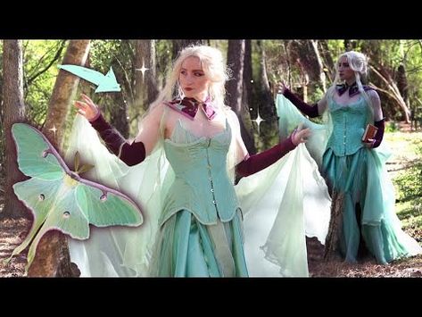 (6) I made a LUNA MOTH GOWN 🦋✨🍃 - YouTube Luna Moth Dress, Luna Moth Makeup, Luna Moth Costume, Moth Outfit, Moth Costume, Moth Dress, Poofy Sleeves, Light Sea Green, Moth Wings