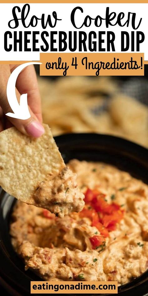 Crock Pot Cheeseburger Dip, Slow Cooker Hamburger Dip, Easy Crockpot Chip Dip, Burger Cheese Dip, Cream Cheese Hamburger Dip, Party Crockpot Recipes Appetizers, Cheese Burger Dip Crockpot, Keto Crockpot Dips, Cheese Hamburger Dip