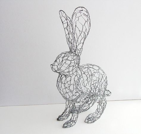 Jackrabbit Wire Sculpture - front left | Flickr - Photo Sharing! Cane Weaving, Rabbit Wire, Wire Animals, Chicken Wire Crafts, Wire Sculptures, Wire Craft, Rabbit Sculpture, Metal Sculptures, Jack Rabbit