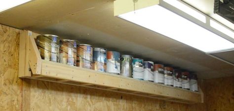 Simple Shop Shelves and Triton Lumber Rack Paint Can Storage, Paint Storage Diy, Furnace Room, 1m Subscribers, Shop Shelves, Garage Paint, Lumber Rack, Basement Workshop, Paint Organization