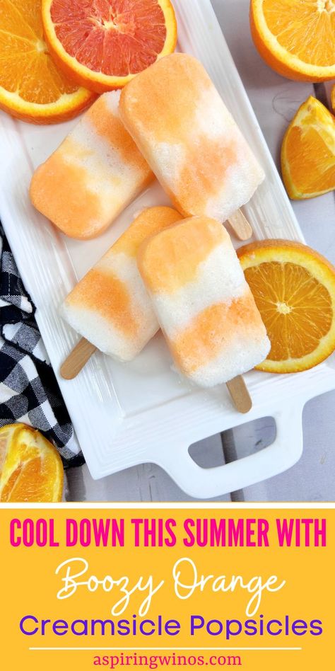 Cool Down This Summer with Boozy Orange Creamsicle Popsicles | Boozy Orange Creamsicle Popsicles | Boozy Popsicles | Summertime Popsicle Recipe | Beat The Heat with Boozy Orange Creamsicle Popsicles #BoozyPopsicles #SummerRecipes #BoozyOrangeCreamsiclePopsicles #OrangeCreamsiclePopsicles #PopsicleRecipes Cocktail Popsicles, Adult Popsicles, Boozy Pops, Boozy Ice Pops, Alcoholic Popsicles, Pudding Pops, Boozy Popsicles, Mead Wine, Wine Cocktail Recipes