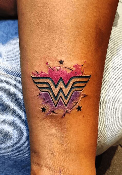 Wonder Woman Tattoos For Women, Wonder Woman Logo Tattoo, Ww Tattoo, Wonder Woman Tattoos, Purple Ribbon Tattoos, Woman Tattoo Design, Woman Tattoo Ideas, Wonder Woman Tattoo, Wonder Woman Artwork