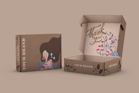 Mailer Box Packaging Design, Brown Box Packaging, Packaging Design Template, Mailer Box Design, Mailer Box Packaging, Box Packaging Templates, Neutral Branding, Mandela Design, Makeup Packaging