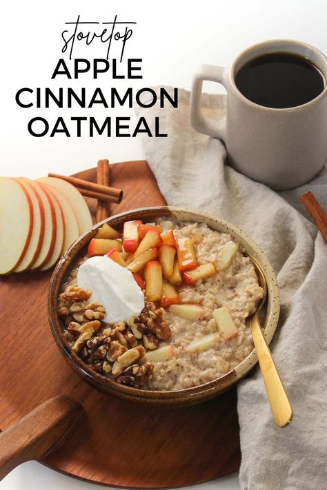 Apple Cinnamon Oatmeal (Stovetop) - fANNEtastic food Cold Oatmeal Recipe, Oatmeal Stovetop, Oatmeal With Honey, Greek Yogurt Oatmeal, Pumpkin Pie Oatmeal, Apple Cinnamon Oatmeal, Cozy Breakfast, Apple Oatmeal, Cinnamon Oatmeal