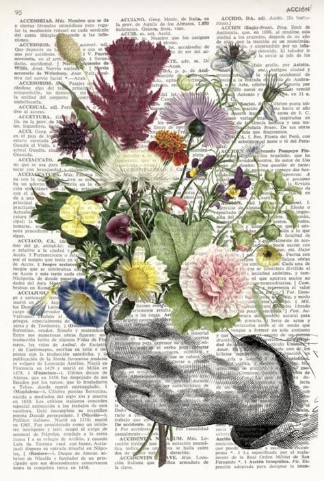 Foto Muro Collage, Newspaper Art, Posca Art, Book Page Art, Dictionary Art Print, Dictionary Prints, Dictionary Art, Medical Art, Flowers Botanical